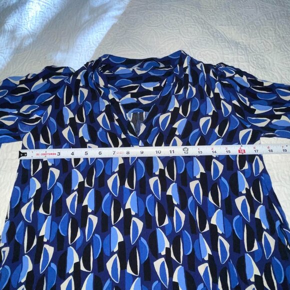 Zara Blue White Black Patterned 3/4 Sleeve Ruffled Hem Blouse Size M - Picture 5 of 6